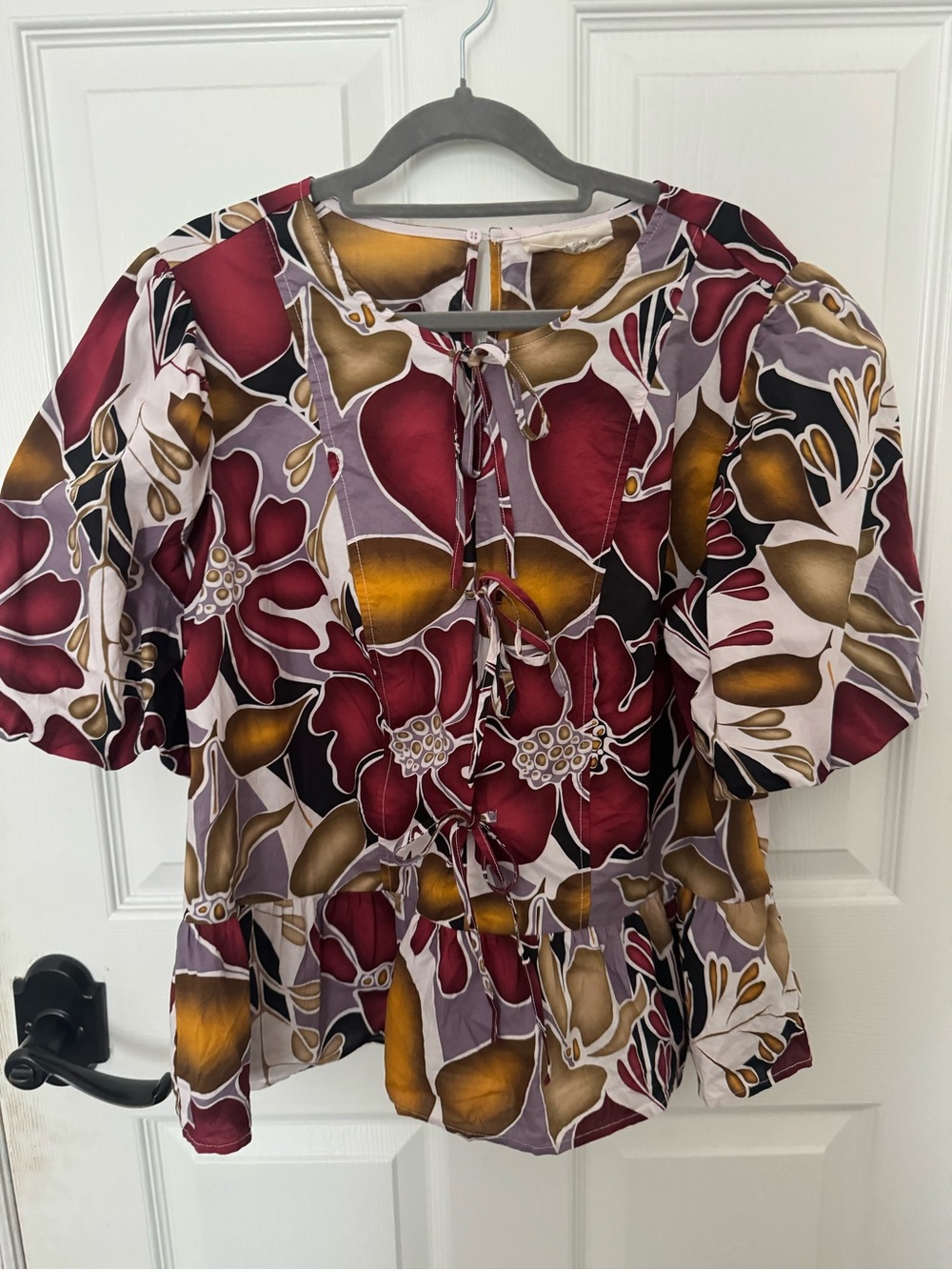 Melloday tie front puff sleeve top XL